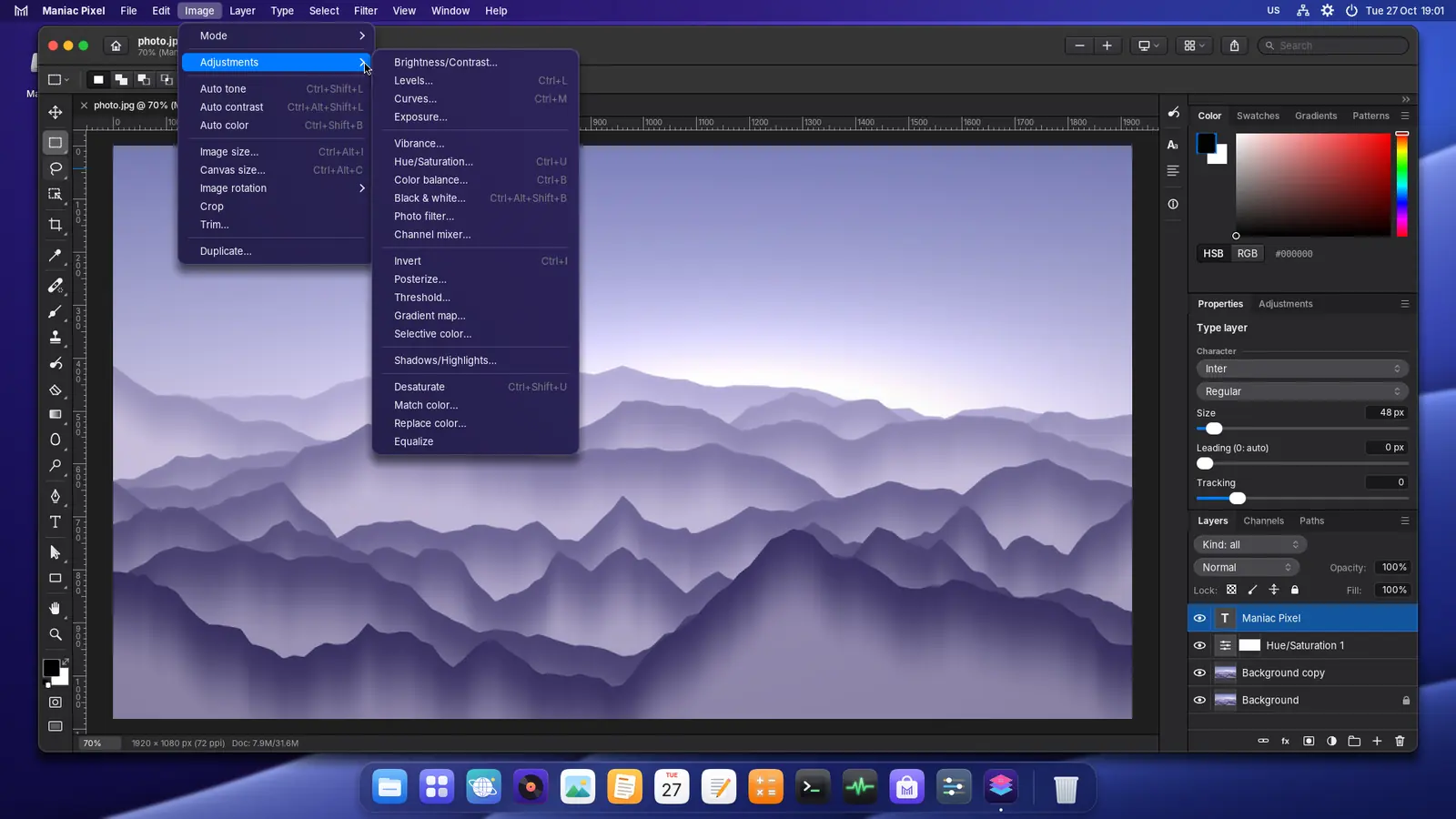 The Image › Adjustments menu
