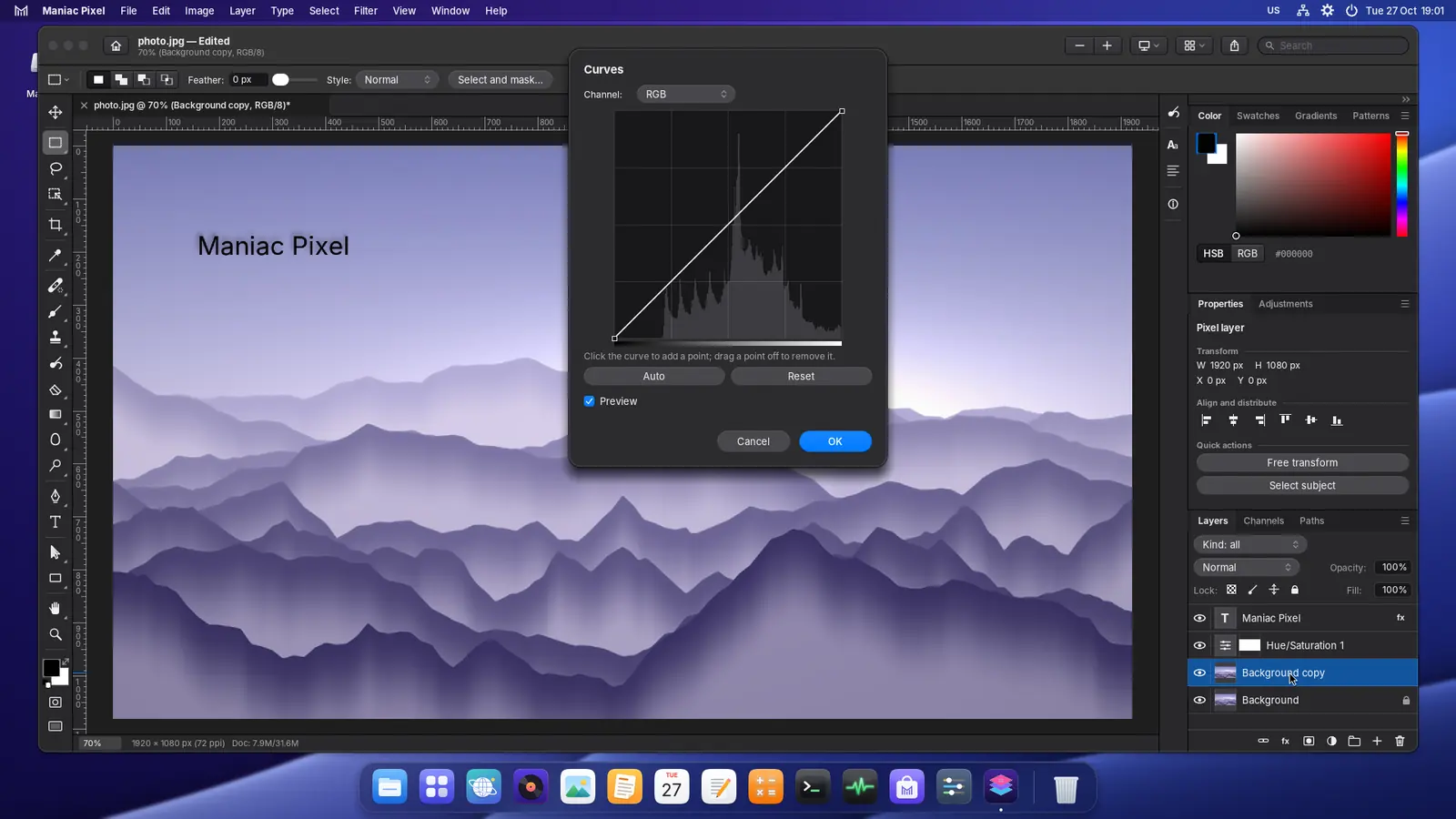 Curves with a live histogram